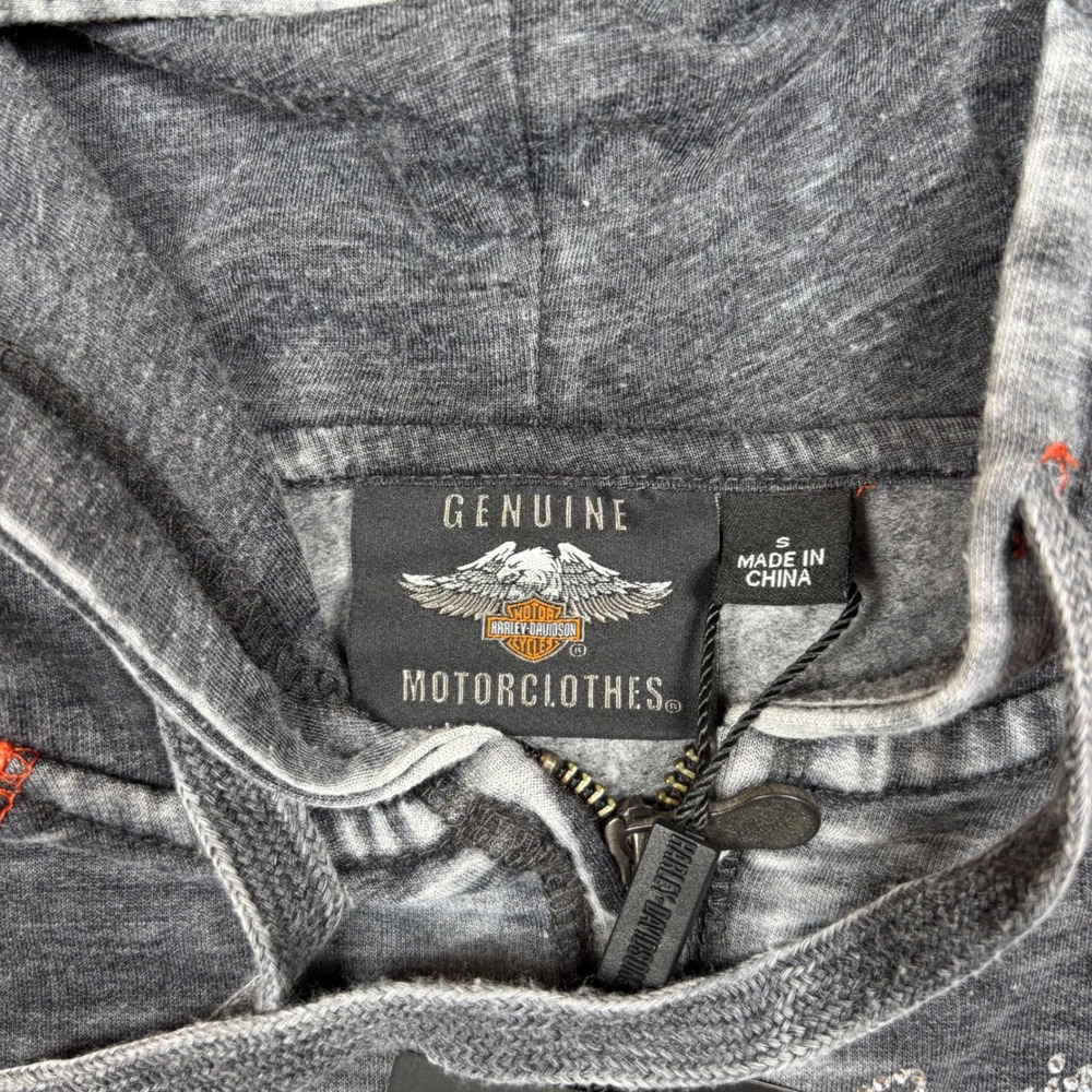 Harley-Davidson Hoodie Women S Gray Orange Burnout Rhinestone Full Zip NWT - Picture 2 of 10